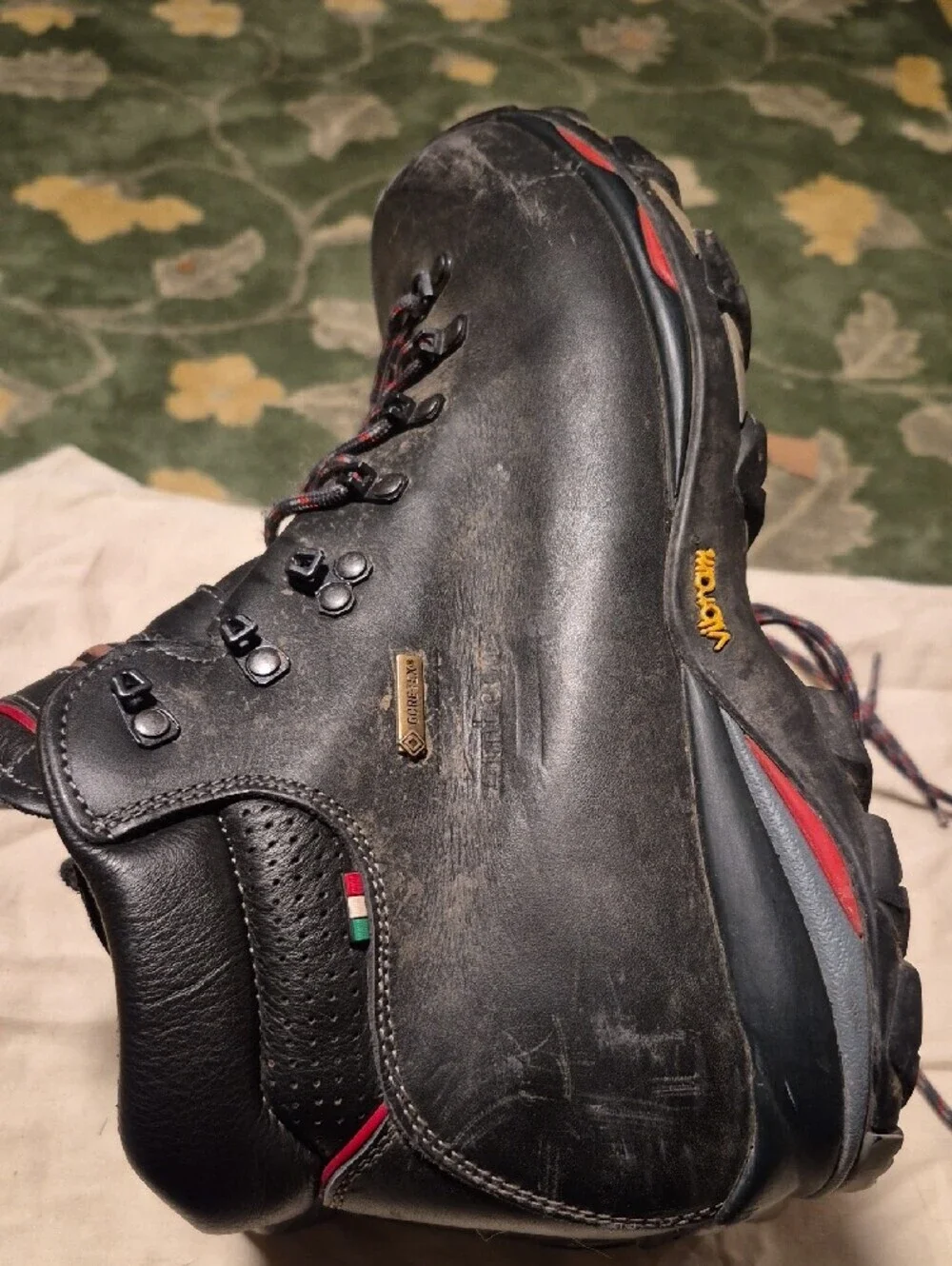 Zamberlan Men's Black Leather Hiking Boots with Red Accents